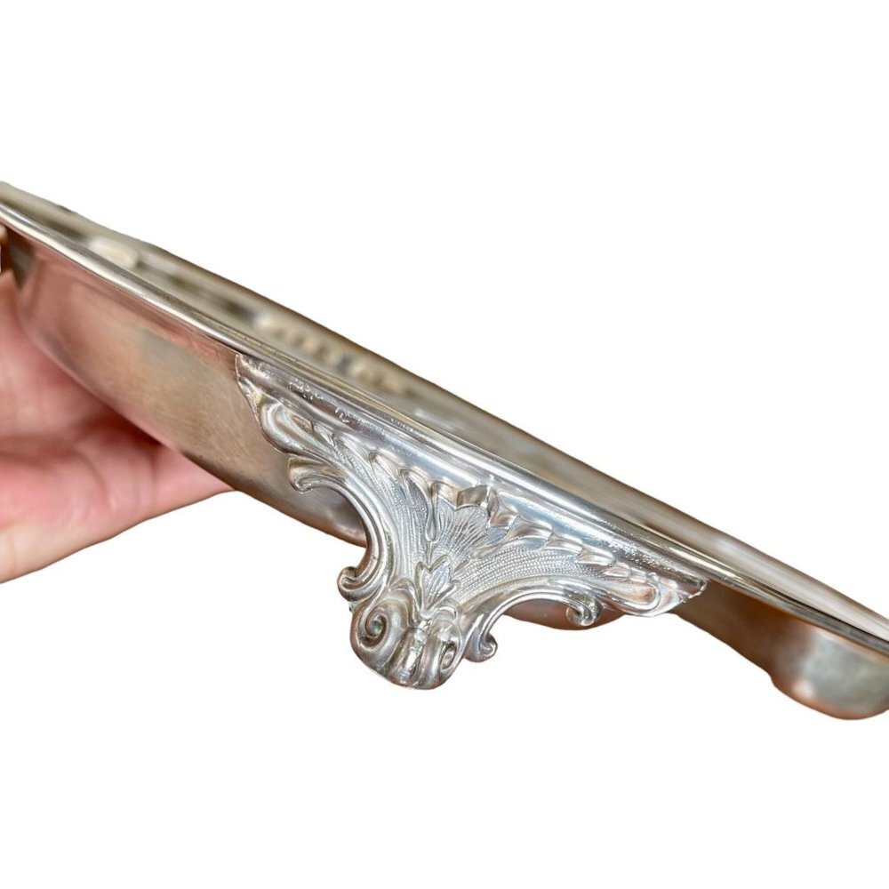 Silver Plated Footed Meat Platter Tray With Compartments and Juice Vein Well - Picture 4 of 8